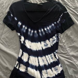 Navy and White Tie-Dye Women's Top
